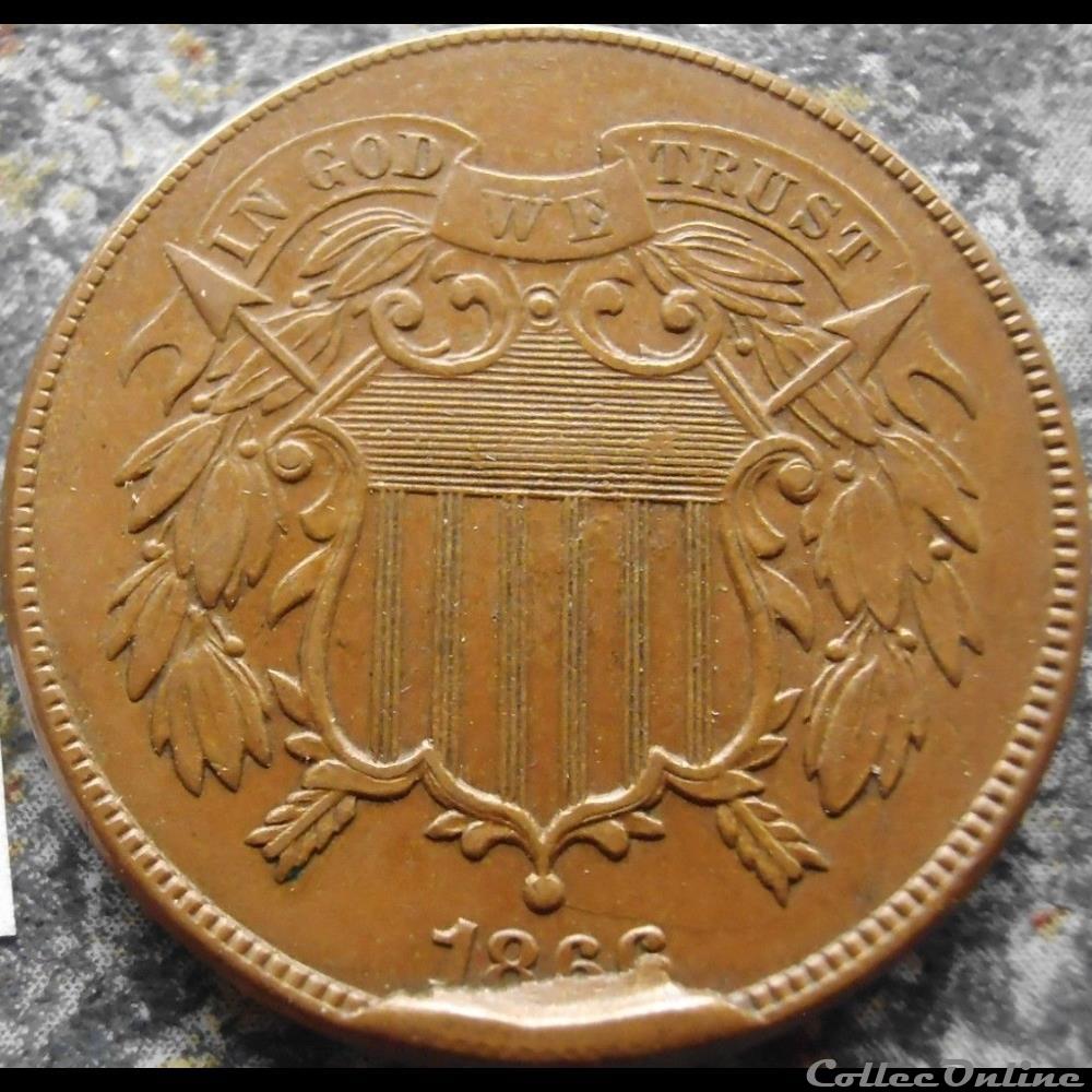 1866 Two Cents - Cuds, Die Break, Extra Metal error monnaie monde etat uni 1866 two cents cuds die break extra metal error