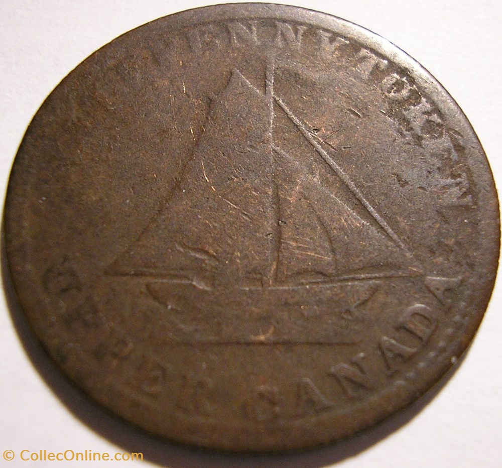 monnaie monde canadum upper canada 1833 halfpenny sloop token