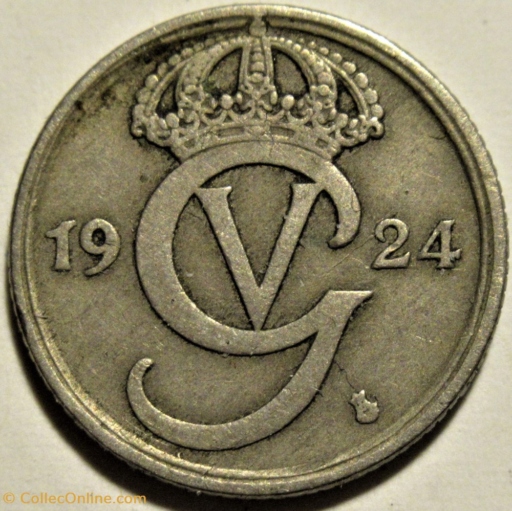 Gustaf V of Sweden - 10 Öre 1924 2 monnaies monde suede gustaf v of sweden 10 ore 1924