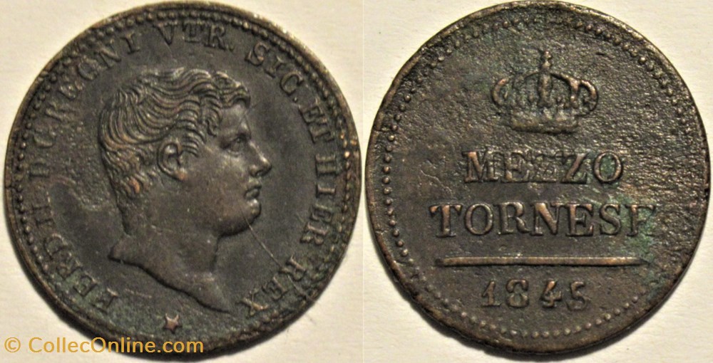 1845 Royaume de Naples, 1/2 Tornese - Ferdinando II monnaies monde italie 1845 royaume de naples 1 2 tornese ferdinando ii