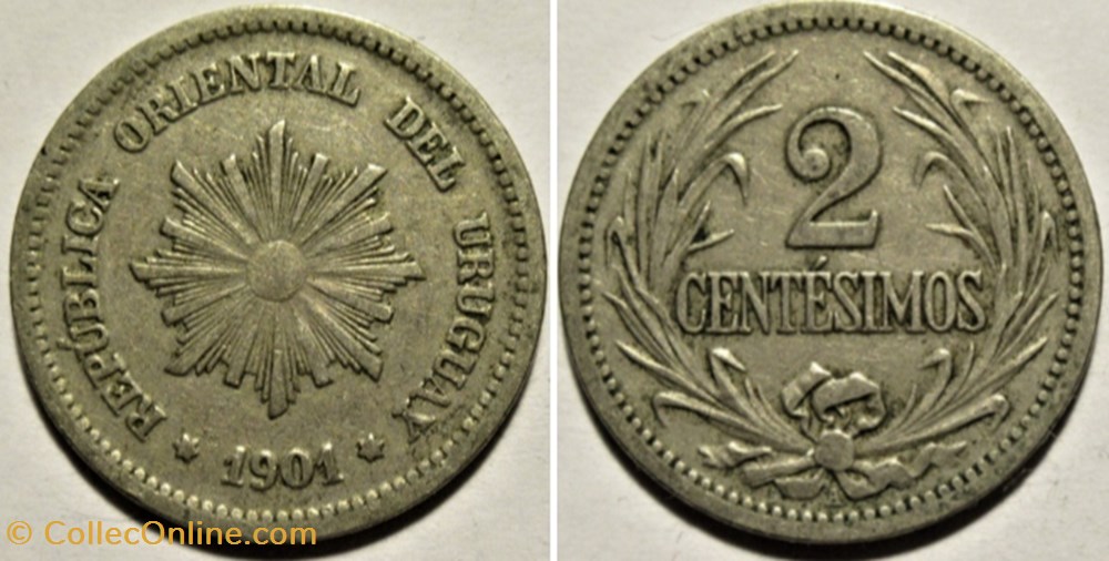 Uruguay - 2 Centésimos 1901 A monnaies monde uruguay 2 centesimos 1901 a