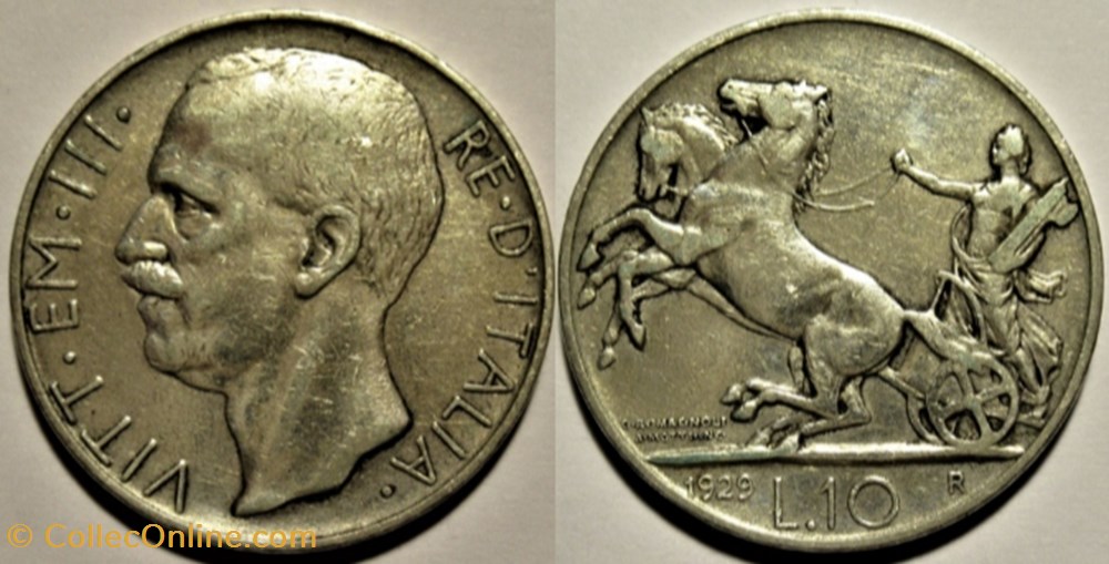 1929 Royaume d'Italie, 10 Lire, Roma - Vittorio Emanuele III monnaies monde 1929 royaume italie 10 lire roma vittorio emanuele iii