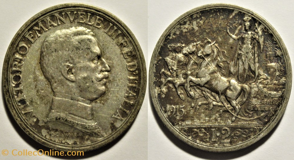 1915 Royaume d'Italie, 2 Lire, Roma - Vittorio Emanuele III (2.ex.) monnaies monde 1915 royaume italie 2 lire roma vittorio emanuele iii 2 ex