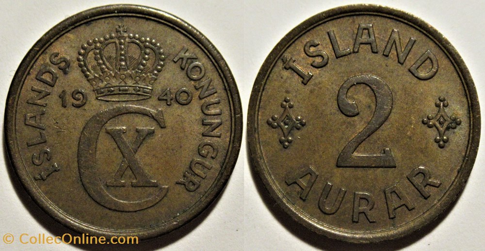 Christian X of Denmark - 2 Aurar 1940 Iceland monnaies monde islande christian x of denmark 2 aurar 1940 iceland
