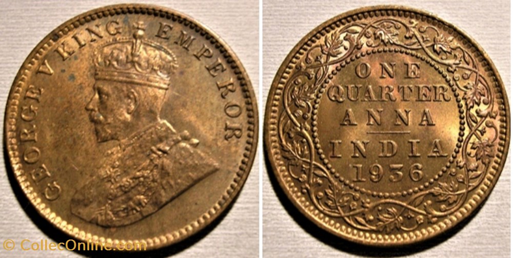 George V - One Quarter of Anna 1936 Calcutta - British India Empire monnaies monde inde george v one quarter of anna 1936 calcutta british india empire
