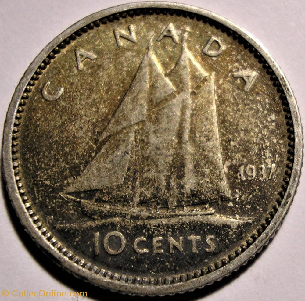 George VI - 10 Cents 1937 - Error 2 monnaie monde canadum george vi 10 cents 1937 error