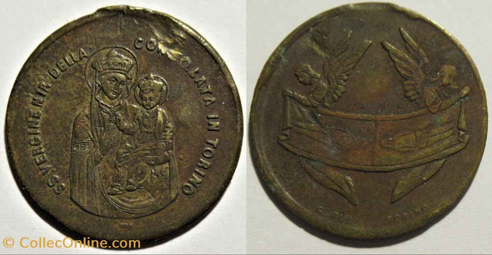 Vierge à l'Enfant - jeton du Saint-Suaire de Turin, Italie patrimoine religieux souvenir vierge a enfant jeton du saint suaire de turin italie