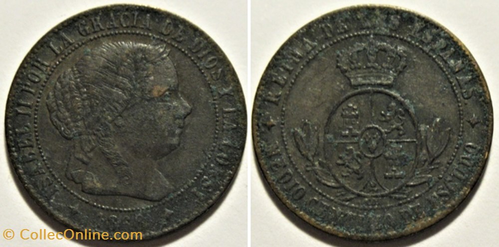 1868 Jubia - ½ Centimo - Isabel II España monnaies monde espagne 1868 jubia centimo isabel ii espana