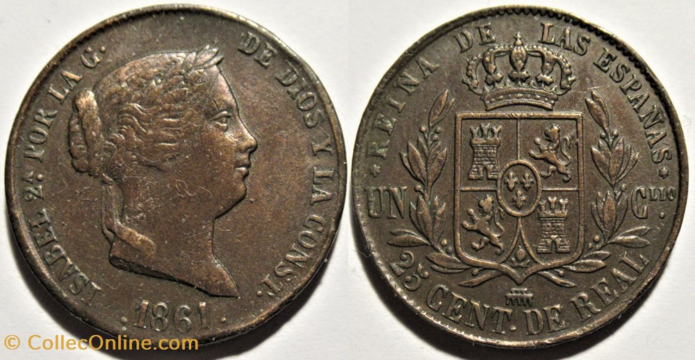 1861 Segovia - 25 Centimos - Isabel II España (ex.2) monnaies monde espagne 1861 segovia 25 centimos isabel ii espana ex 2