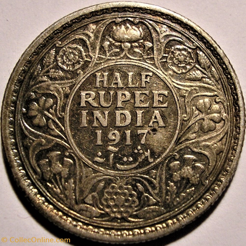 George V - Half Rupee 1917 Bombay - British India monnaie monde inde george v half rupee 1917 bombay british india