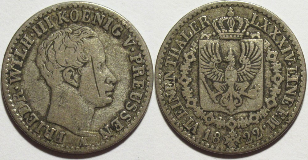 Friedrich Wilhelm III - 1/6 Thaler 1822, Kingdom of Prussia monnaies europe medievale saint empire romain germanique friedrich wilhelm iii 1 6 thaler 1822 kingdom of prussia