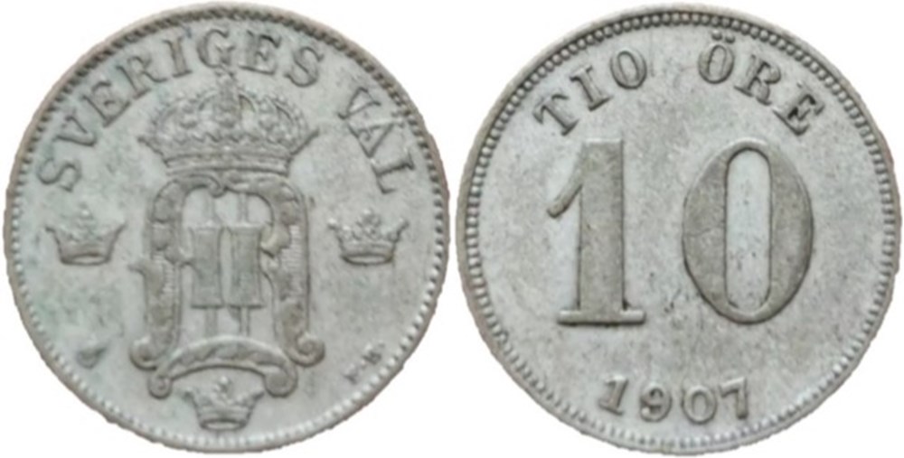 Sweden - Oskar II - 10 Öre 1907 monnaies monde suede sweden oskar ii 10 ore 1907