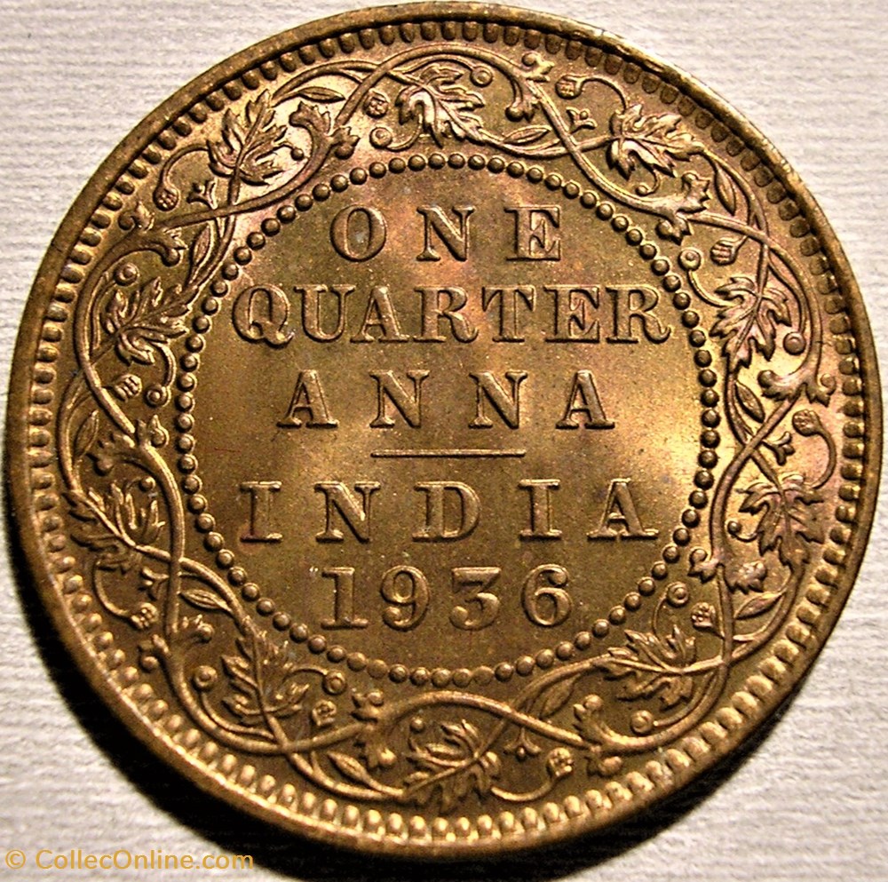George V - One Quarter of Anna 1936 Calcutta - British India Empire 3 monnaies monde inde george v one quarter of anna 1936 calcutta british india empire