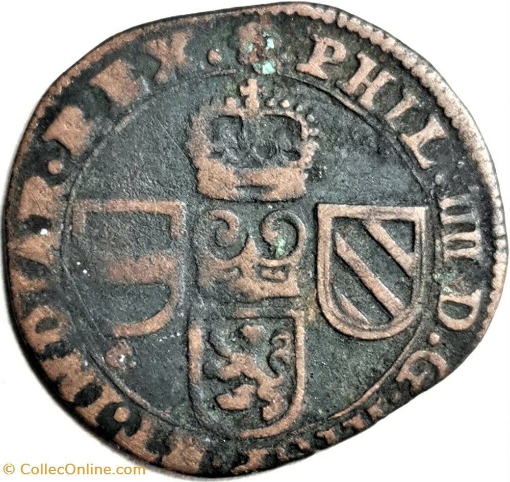 Felipe IV - Oord or Liard, 1648 Brabant, Spanish Netherlands monnaies europe medievale pays bas espagnols felipe iv oord or liard 1648 brabant spanish netherlands