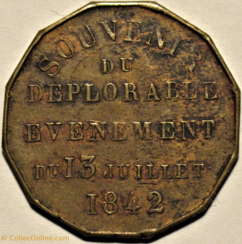 Ferdinand Philippe, Duc d'Orléans - 1842 Jeton souvenir monnaies paranumismatique jetons poids ferdinand philippe duc orleans 1842 jeton souvenir