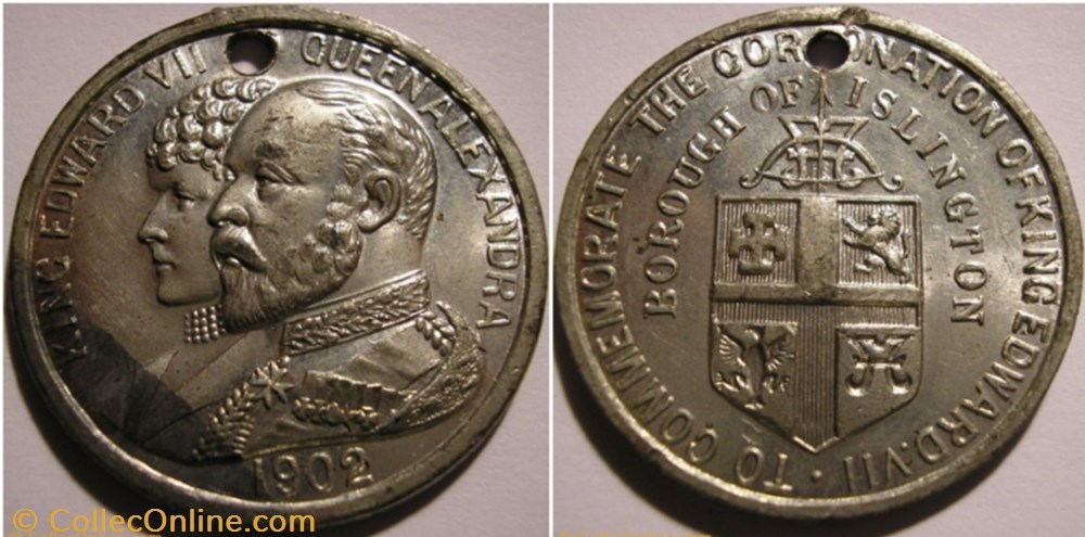 Edward VII & Alexandra - 1902 Coronation, Borough of Islington Medal - UK medaille royaume uni edward vii alexandra 1902 coronation borough of islington medal uk