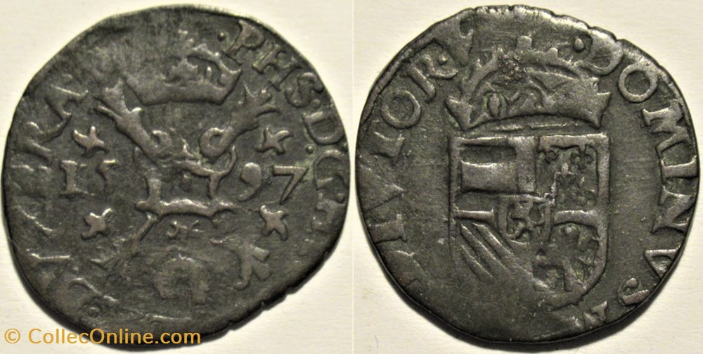 Philip II of Spain - 1/2 Liard or Gigot 1597 - Antwerp, Brabant monnaies europe medievale pays bas espagnols philip ii of spain 1 2 liard or gigot 1597 antwerp brabant
