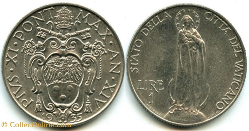Pio XI, Papa - 1 Lira 1935, Anno XIV - Vaticano monnaies monde pio xi papa 1 lira 1935 anno xiv vaticano