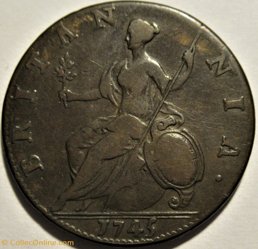 George II - Half Penny 1745 Great Britain 2 monnaies europe medievale royaume d angleterre george ii half penny 1745 great britain