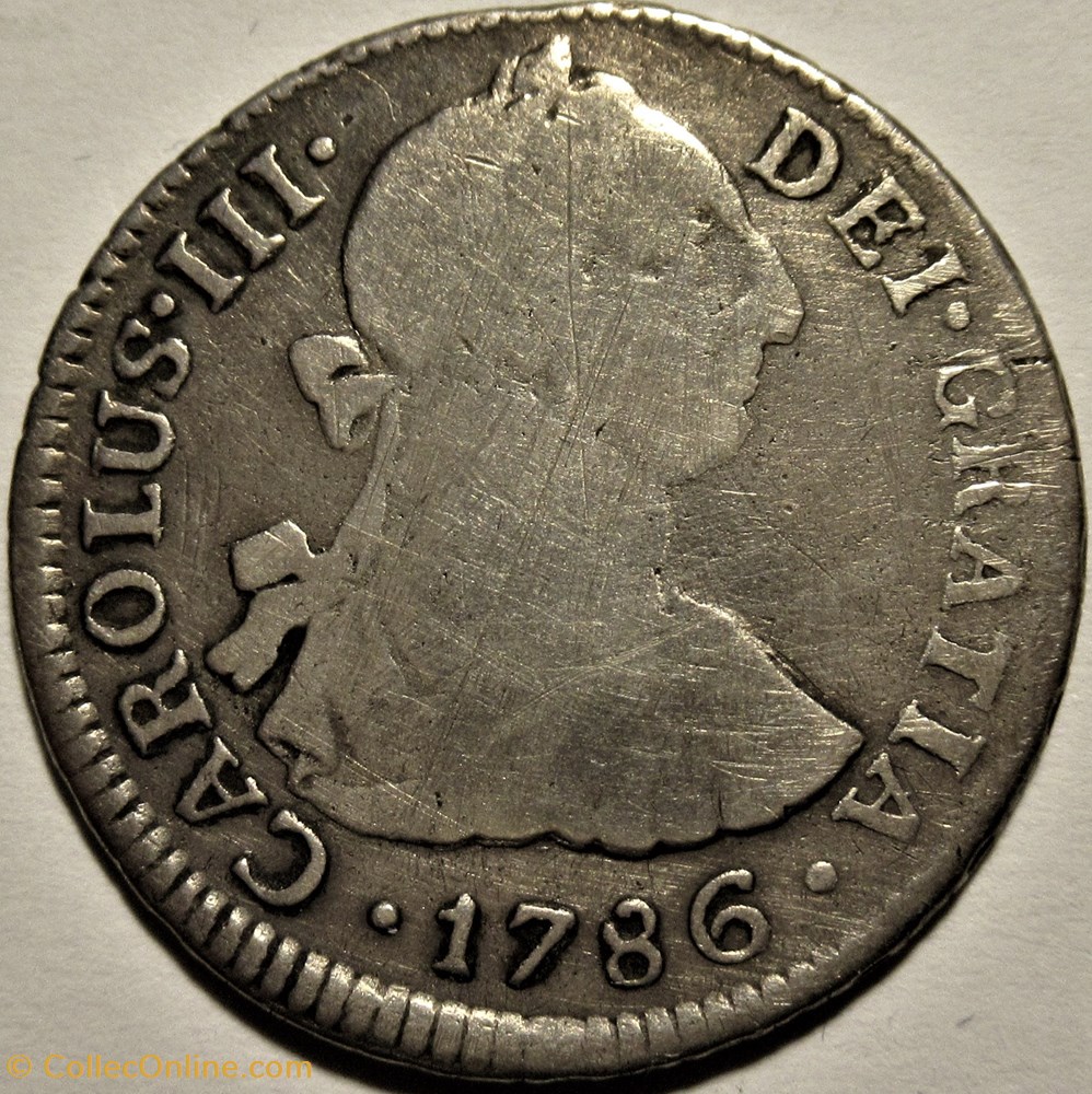 Peru - 2 Reales 1786 Lima - Carlos III de España (ex.2) 2 monnaies monde perou peru 2 reales 1786 lima carlos iii de espana ex 2