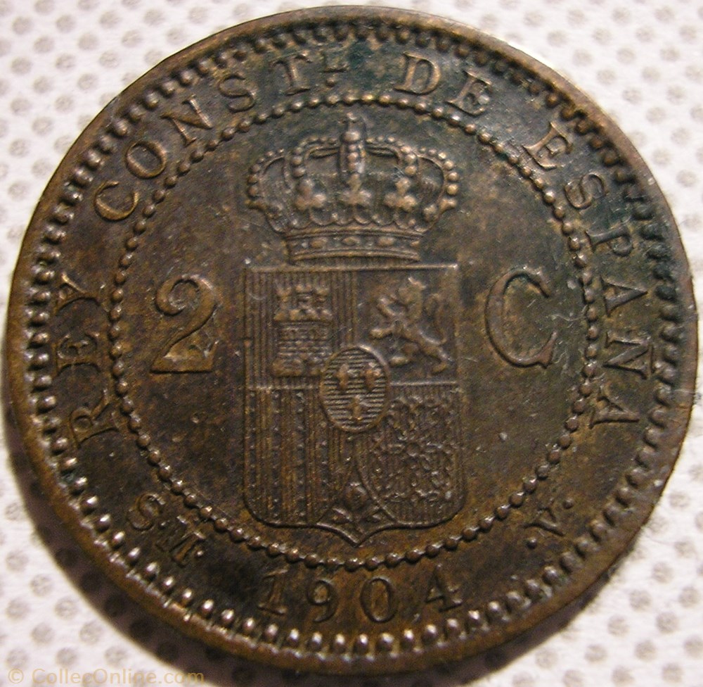 1904 - 2 Centimos - Alfonso XIII de España monnaies monde espagne 1904 2 centimos alfonso xiii de espana
