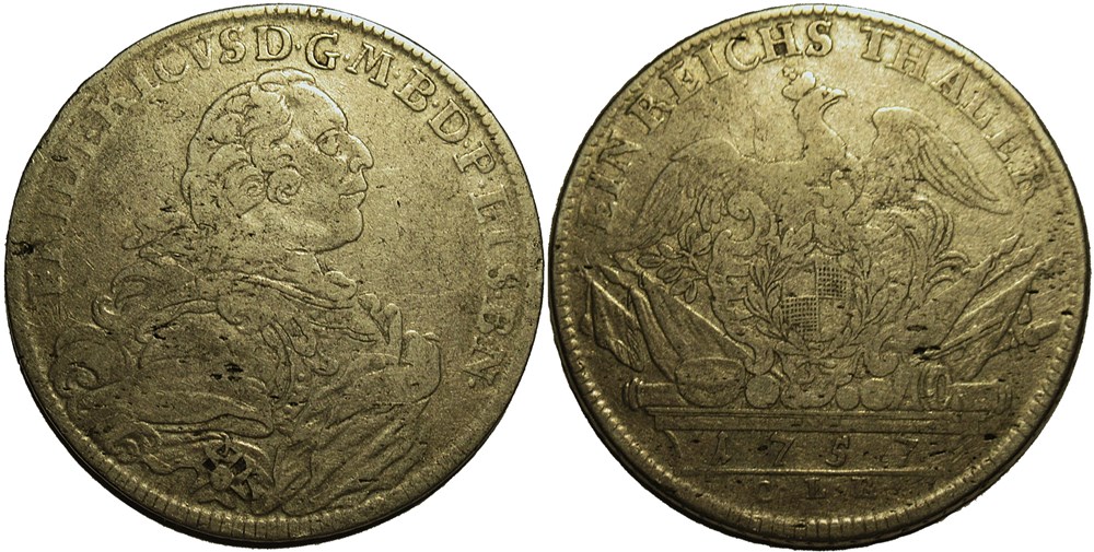 monnaies europe medievale saint empire romain germanique friedrich iii 1 thaler 1757 margraviate of brandenburg bayreuth
