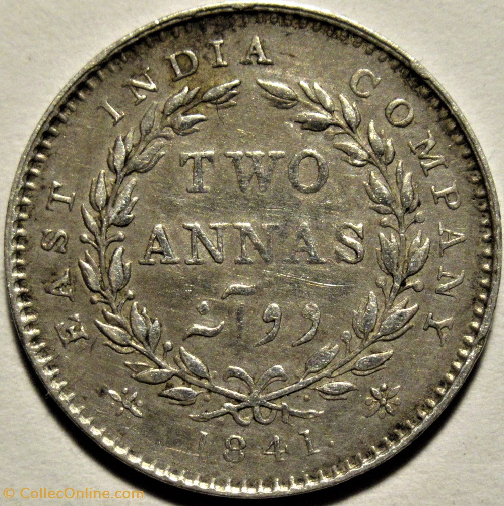 Victoria - Two Annas 1841 Calcutta - East India Company (ex.5) 3 monnaies monde inde victoria two annas 1841 calcutta east india company ex 5