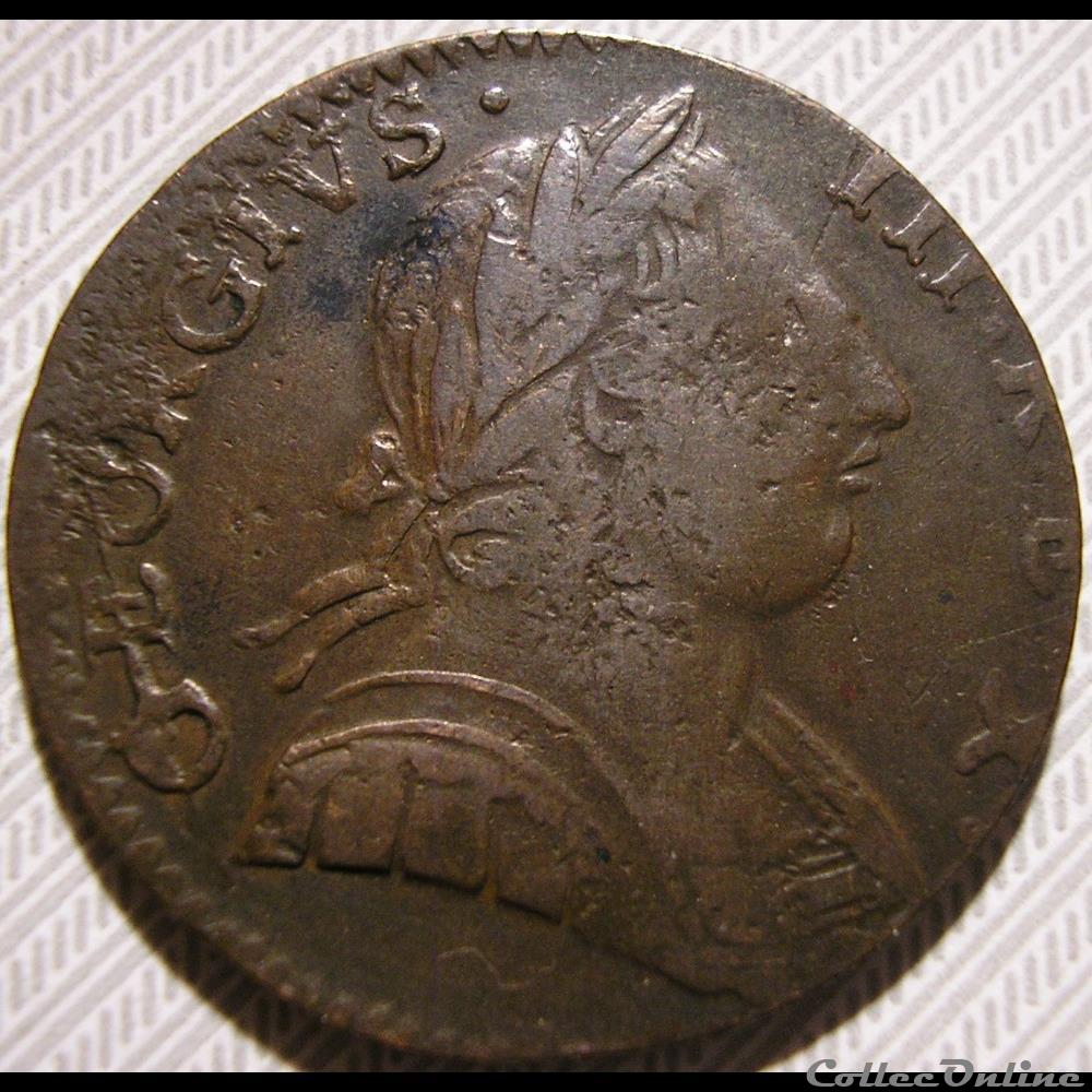 1775 Half Penny No Regal - George III of Great Britain (Ex.5) 3 monnaie monde etat uni 1775 half penny no regal george iii of great britain ex 5