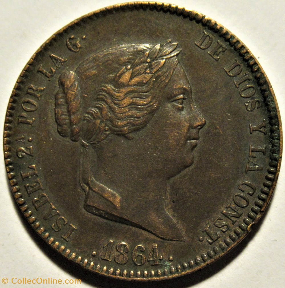 1864 Barcelona - 25 Centimos - Isabel II España 2 monnaies monde espagne 1864 barcelona 25 centimos isabel ii espana