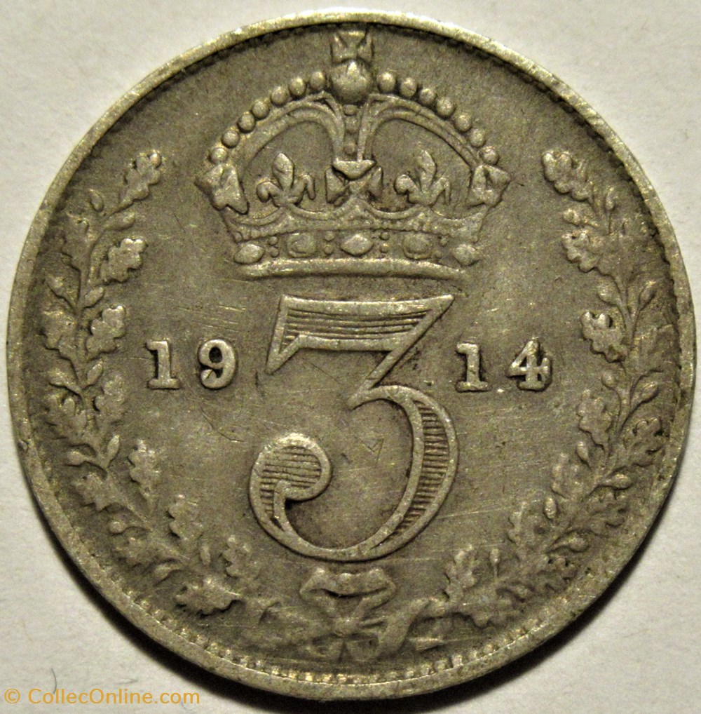 George V - 3 Pence 1914 - United Kingdom 3 monnaies monde royaume george v 3 pence 1914 united kingdom