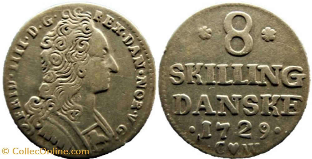 Frederik IV Denmark - 8 Skilling Dansk 1729 monnaies monde danemark frederik iv denmark 8 skilling dansk 1729