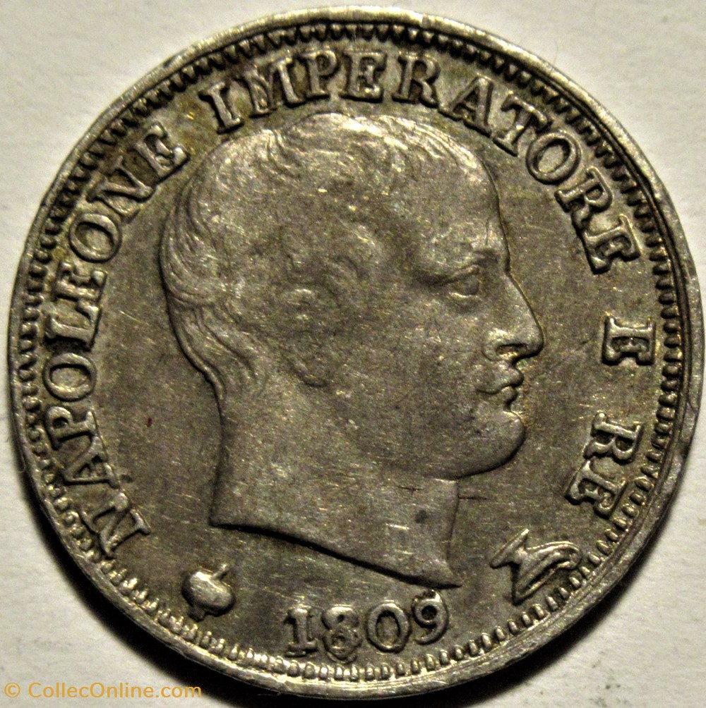1809 Regno d'Italia, 5 Soldi - Napoleone I - Repunched Date 2 monnaies monde italie 1809 regno italia 5 soldi napoleone i repunched date