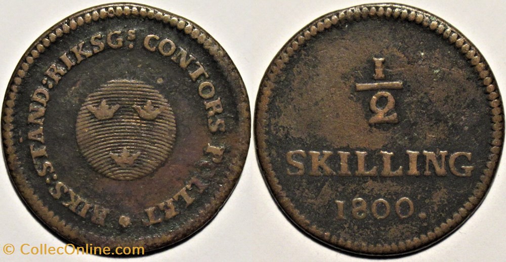 Sweden - Gustav IV Adolf - 1/2 Skilling Riksgälds 1800 monnaies monde suede sweden gustav iv adolf 1 2 skilling riksgalds 1800