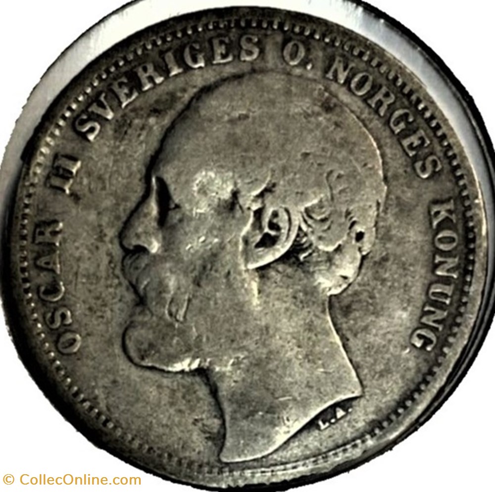 Sweden - Oskar II - 1 Krona 1876/75 Overdate 2 monnaies monde suede sweden oskar ii 1 krona 1876 75 overdate