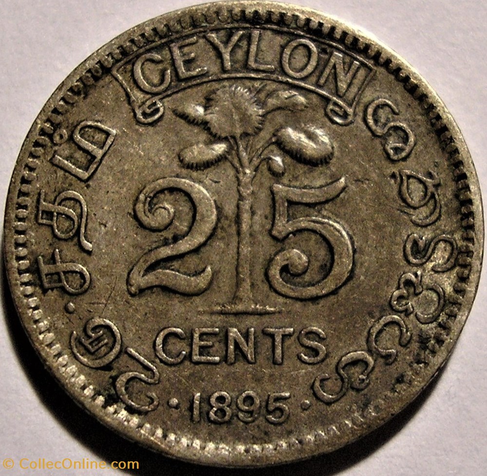 Victoria - 25 Cents 1895 Ceylon (error) monnaies monde sri lanka victoria 25 cents 1895 ceylon error