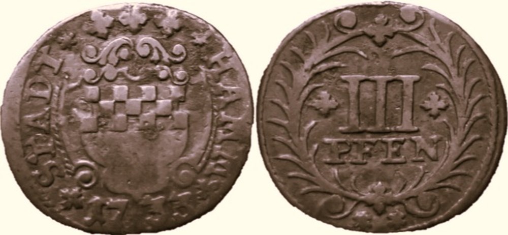 Free City of Hamm - 3 Pfennige 1733 monnaies monde allemagne free city of hamm 3 pfennige 1733