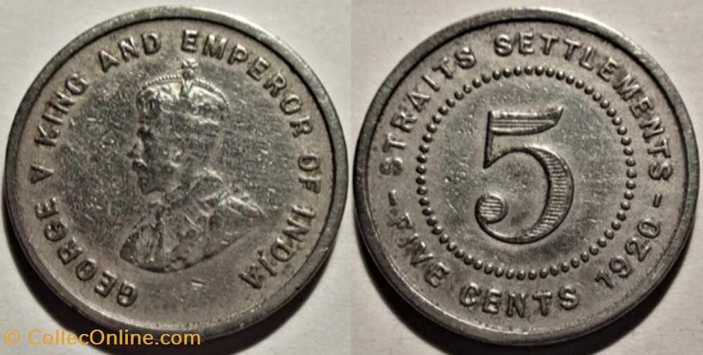 George V - 5 Cents 1920 - Straits Settlements monnaies monde malaisie george v 5 cents 1920 straits settlements