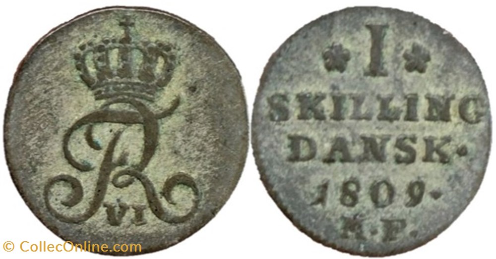 Frederik VI Denmark - 1 Skilling 1809 Altona monnaies monde danemark frederik vi denmark 1 skilling 1809 altona