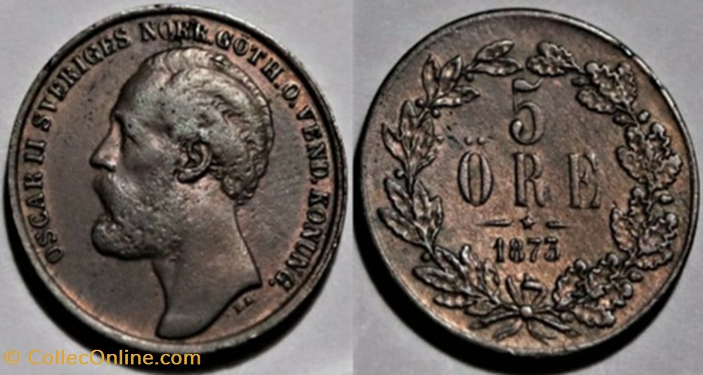 Sweden - Oskar II - 5 Öre 1873 monnaies monde suede sweden oskar ii 5 ore 1873