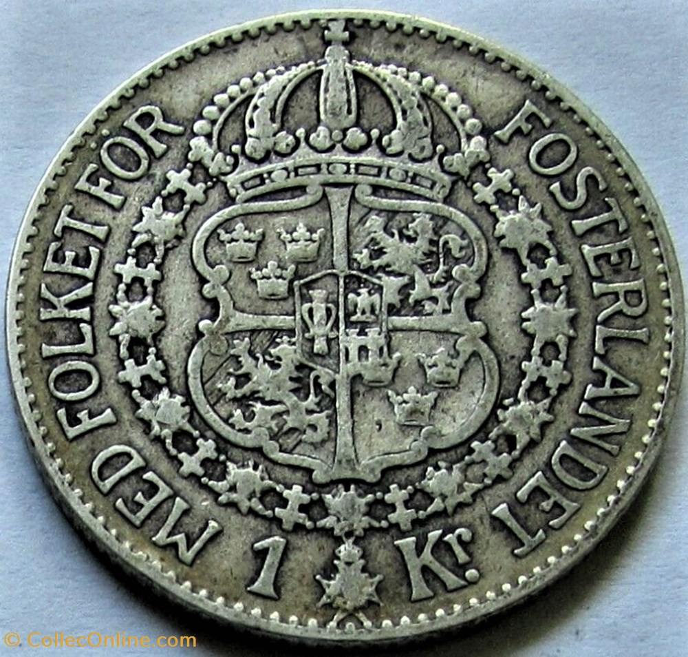 Gustaf V of Sweden - 1 Krona 1927 - Coins - World - Edge Reeded