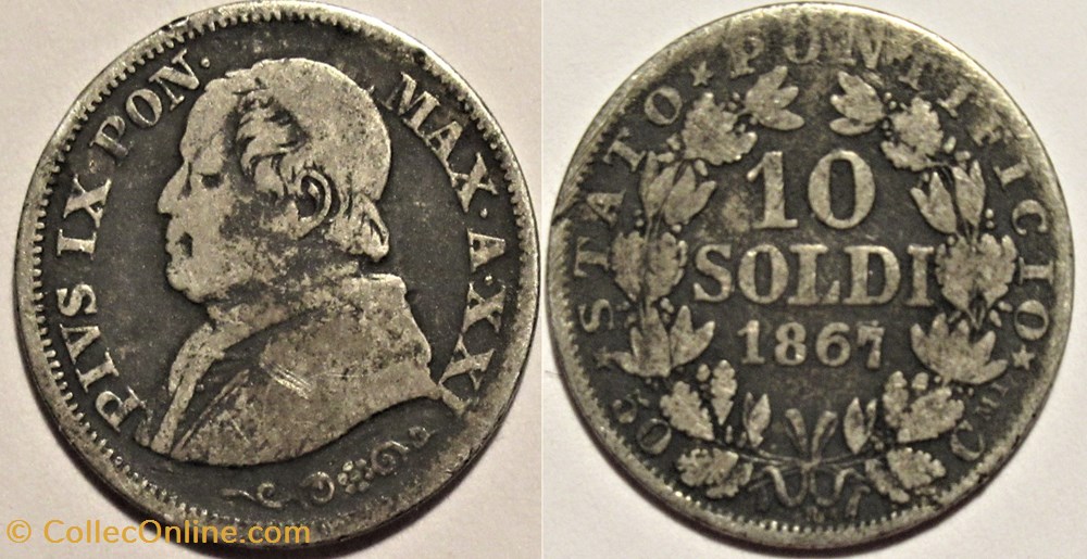 monnaies monde pio ix pope 10 soldi 1867 anno xxi vaticano doubling date 1867 7