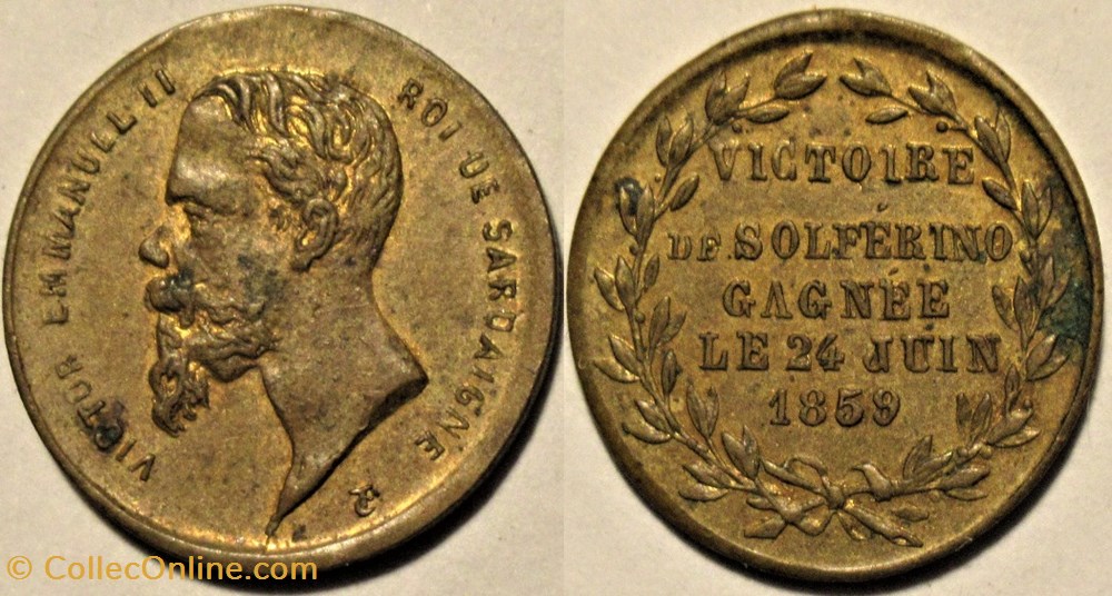 Vittorio Emanuele II - Victoire de Solférino, Médaillette 1859 medailles france second empire vittorio emanuele ii victoire de solferino medaillette 1859