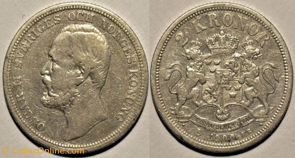 Oskar II of Sweden - 2 Kronor 1900 monnaies monde suede oskar ii of sweden 2 kronor 1900