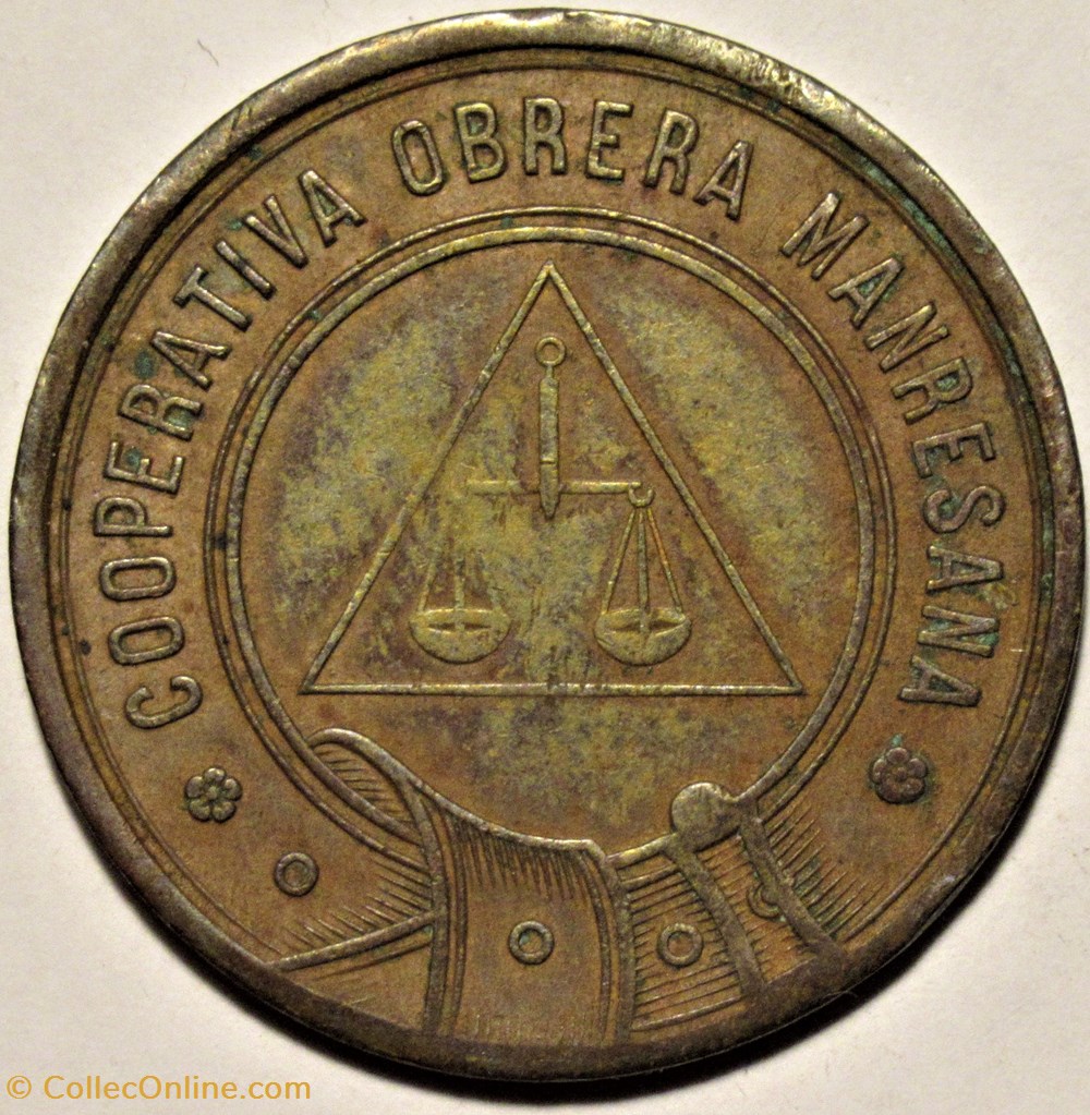 1937 Peseta of the Manresa Workers' Cooperative monnaies paranumismatique jetons poids 1937 peseta of the manresa workers cooperative