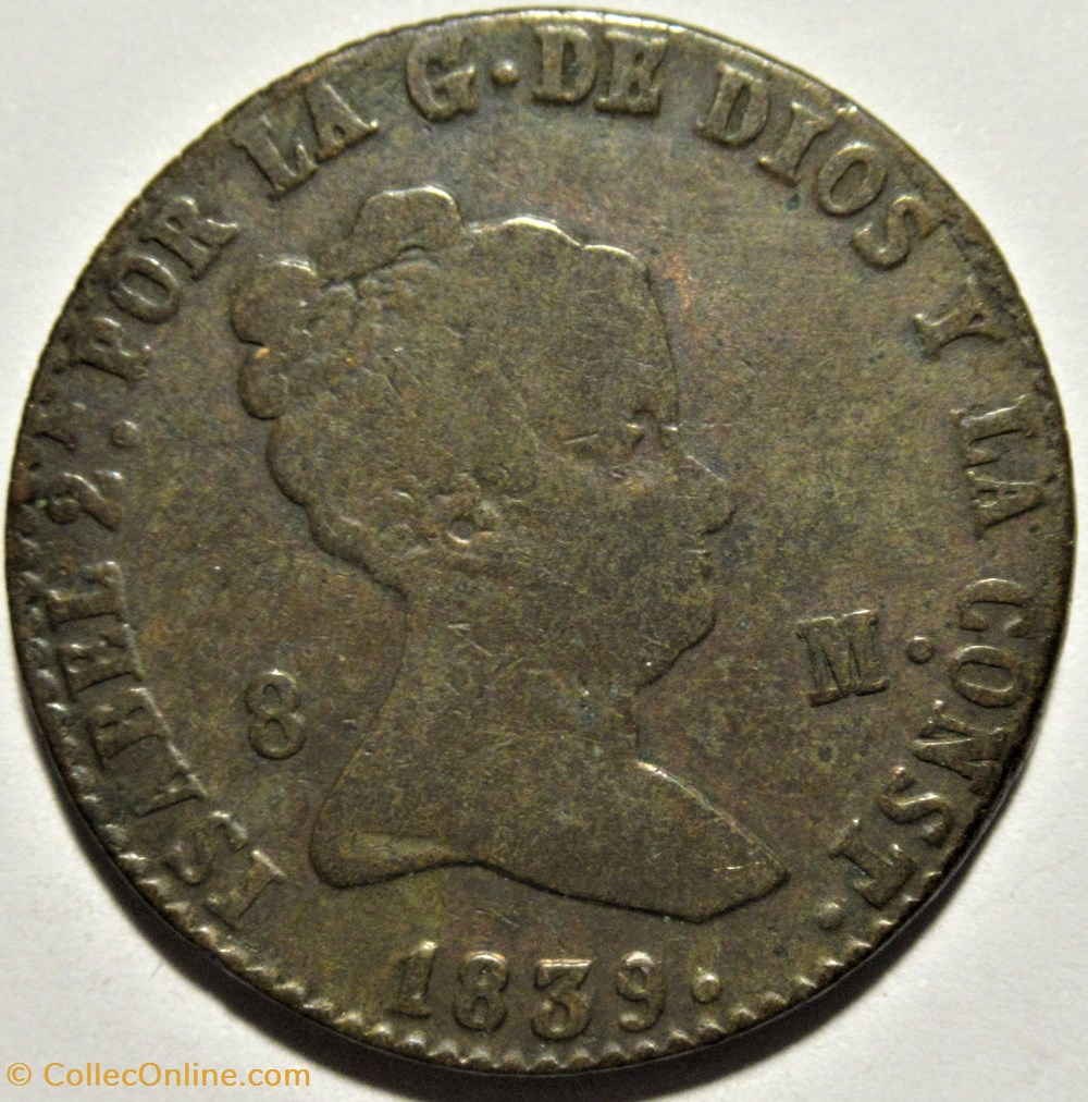 1839 Segovia, 8 Maravedis - Isabel II España 2 monnaies monde espagne 1839 segovia 8 maravedis isabel ii espana