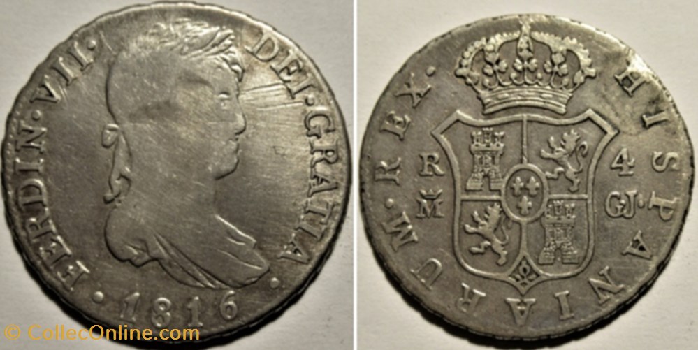 1816 Madrid 4 Reales - Fernando VII de España monnaies monde espagne 1816 madrid 4 reales fernando vii de espana