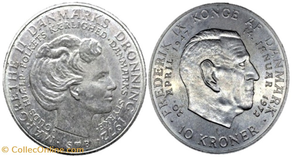 Margrethe II of Denmark - 10 Kroner 1972 Throne Accession monnaies monde danemark margrethe ii of denmark 10 kroner 1972 throne accession