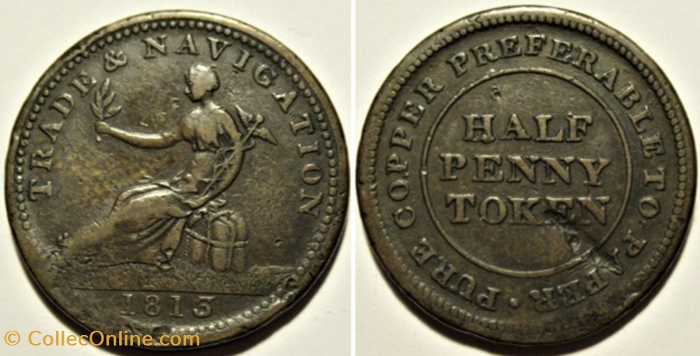 George III - HalfPenny Token 1813 - Trade & Navigation - Nova Scotia monnaies monde canada george iii halfpenny token 1813 trade navigation nova scotia
