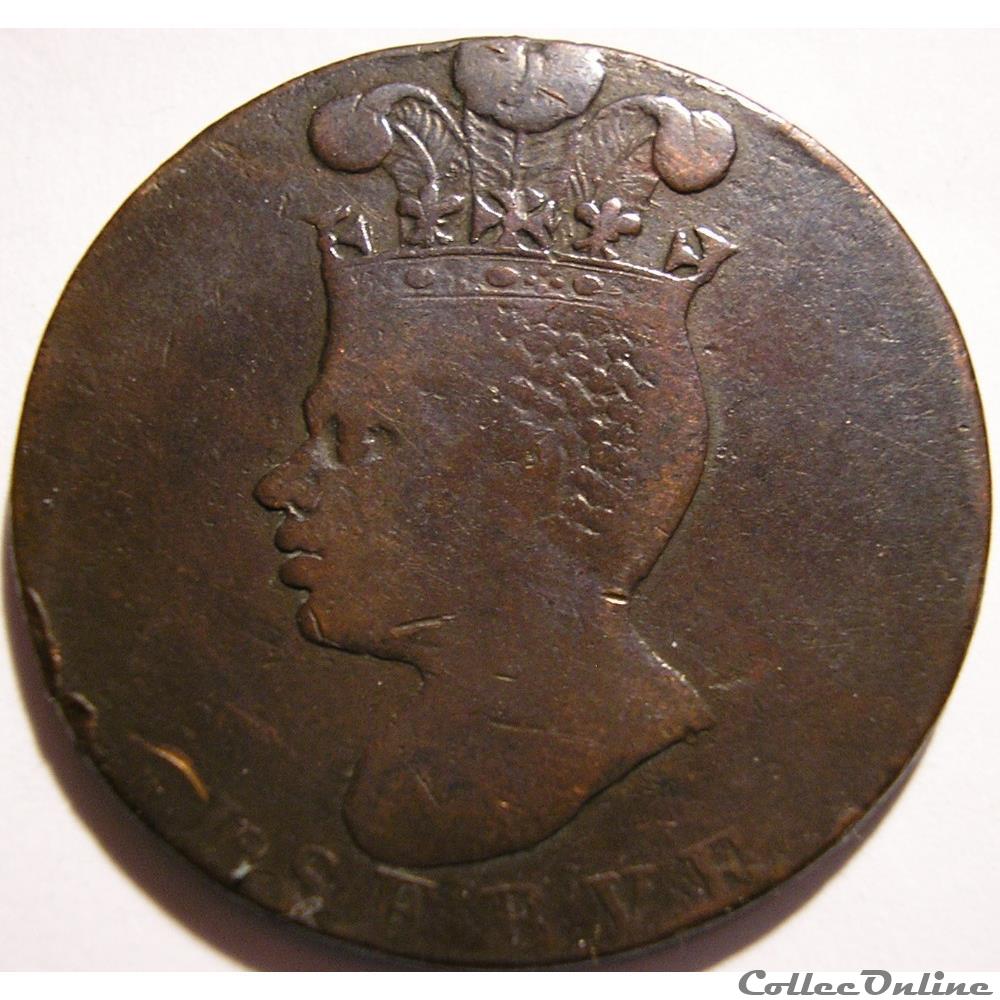 1788 Penny Barbados 2 monnaies monde barbade 1788 penny barbados