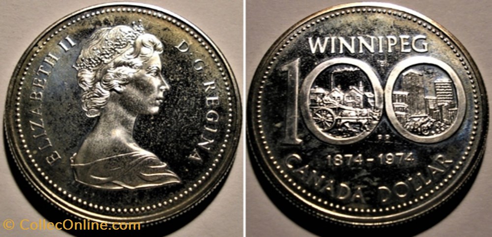 Elizabeth II - 1 Dollar 1874-1974 Winnipeg, Centennial - Coins
